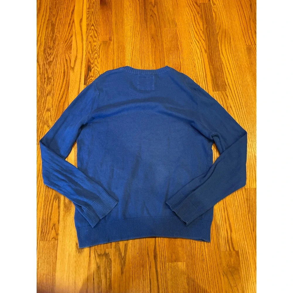 Abercrombie & Fitch‎ Mens Sweater Medium Blue Cashmere Blend V-Neck Moose Logo